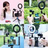 3-In-1 Vlogging Kit With Smartphone Rig Microphone And Led Ring Light - Red