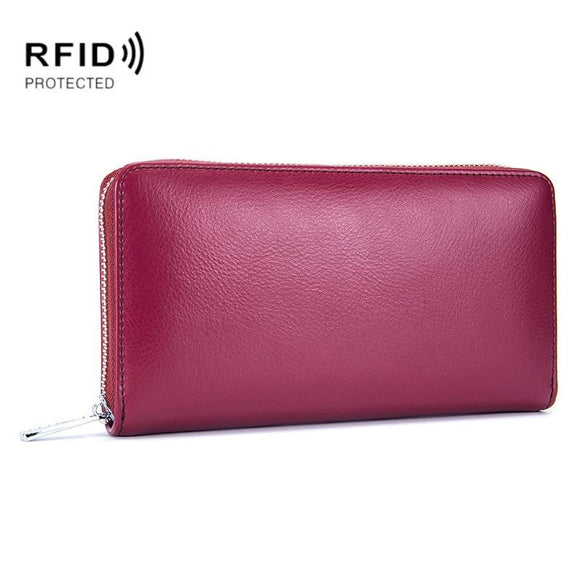 Leather Rfid Card Holder Wallet - Blocking - Wine Red