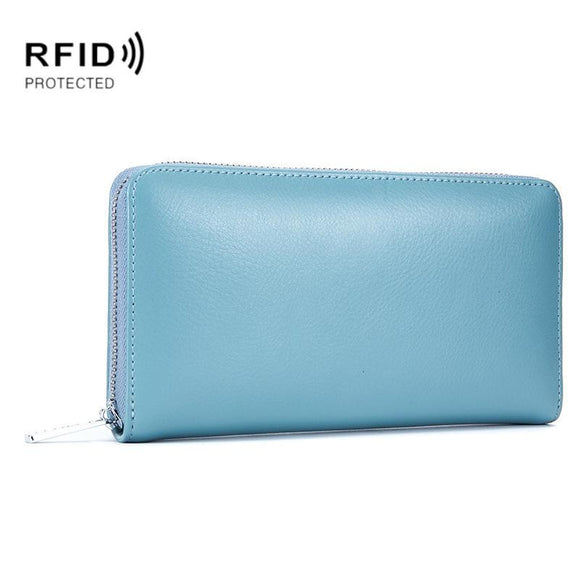 Leather Rfid Card Holder Wallet - Blocking - Baby Blue