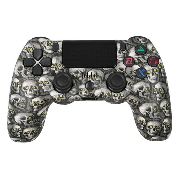 Wireless Bluetooth Game Controller for Ps4 with Dual Vibration and Light Strip - Green Eye Skull