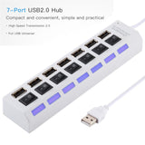 7-Port Usb Hub With High Speed 480Mbps On / Off Switch & 7 Leds - White