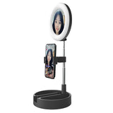 Foldable Desktop Makeup Mirror Holder with Storage - White