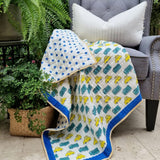 Kid's Beds & Bed Frames: GOTS Certified Organic Cotton Reversible Baby Quilt (100x120cm) - Yellow Cars