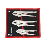 Wurth Locking Pliers Set 3 Piece Nickel Coated with Tool Roll Adjustable Clamp Wrench