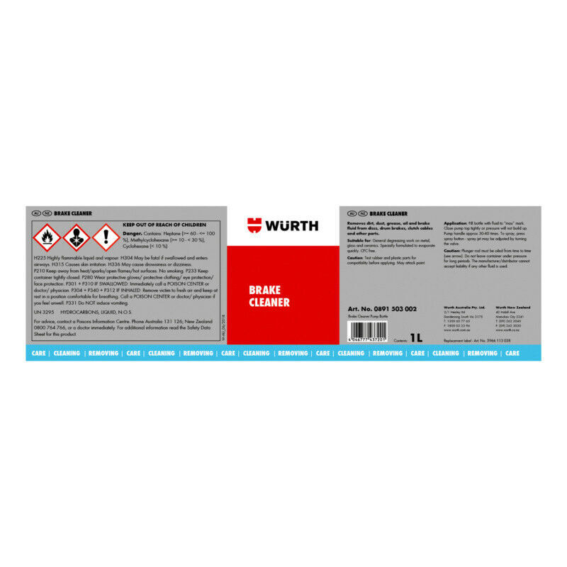 Automotive Repair & Speciality Tools: Wurth Brake Cleaner Specific Pump Spray Bottle Unfilled 1L