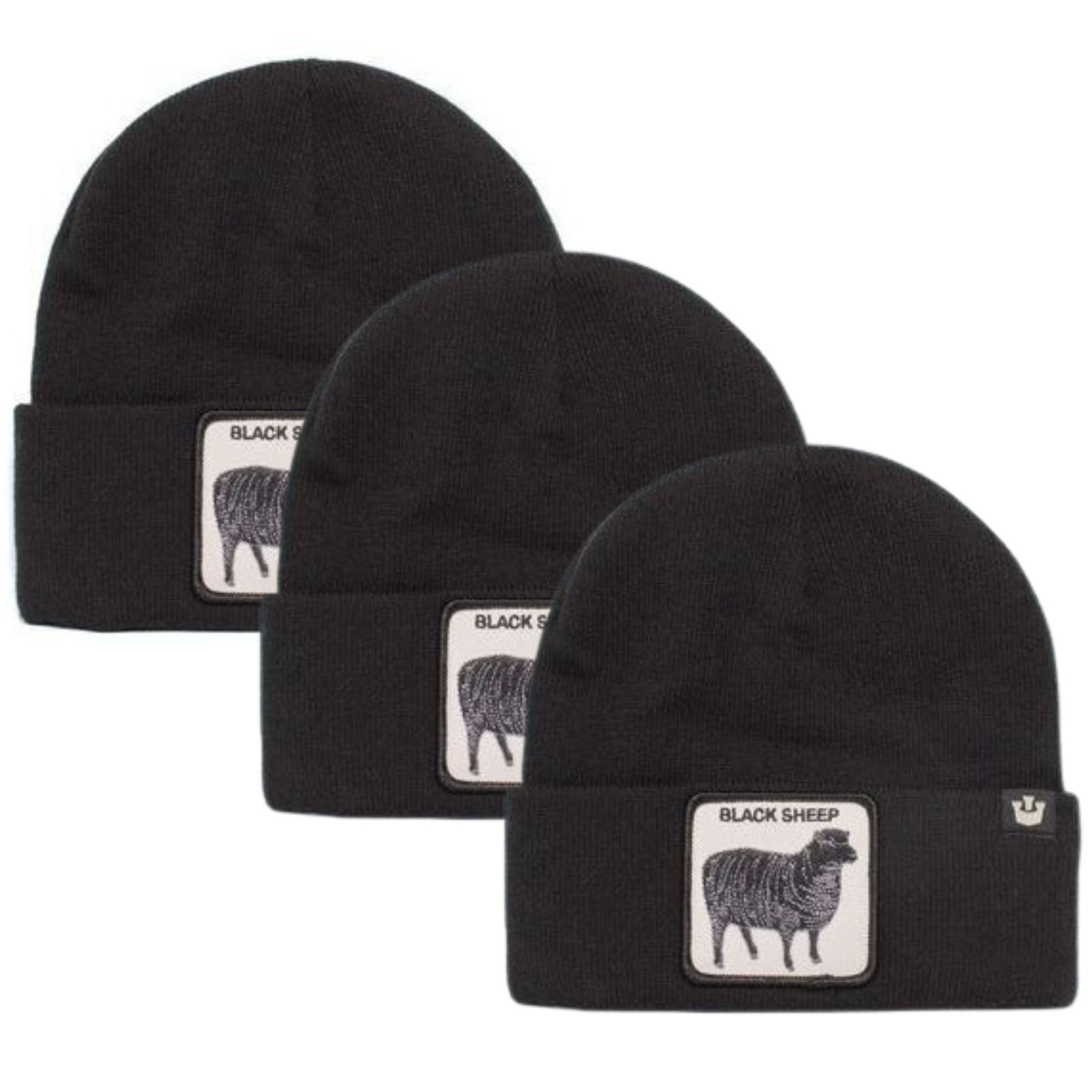 Men's Hats & Caps: 3x Goorin Sheep for Brains Beanie Hat Warm Winter Ski Animal Series - Black