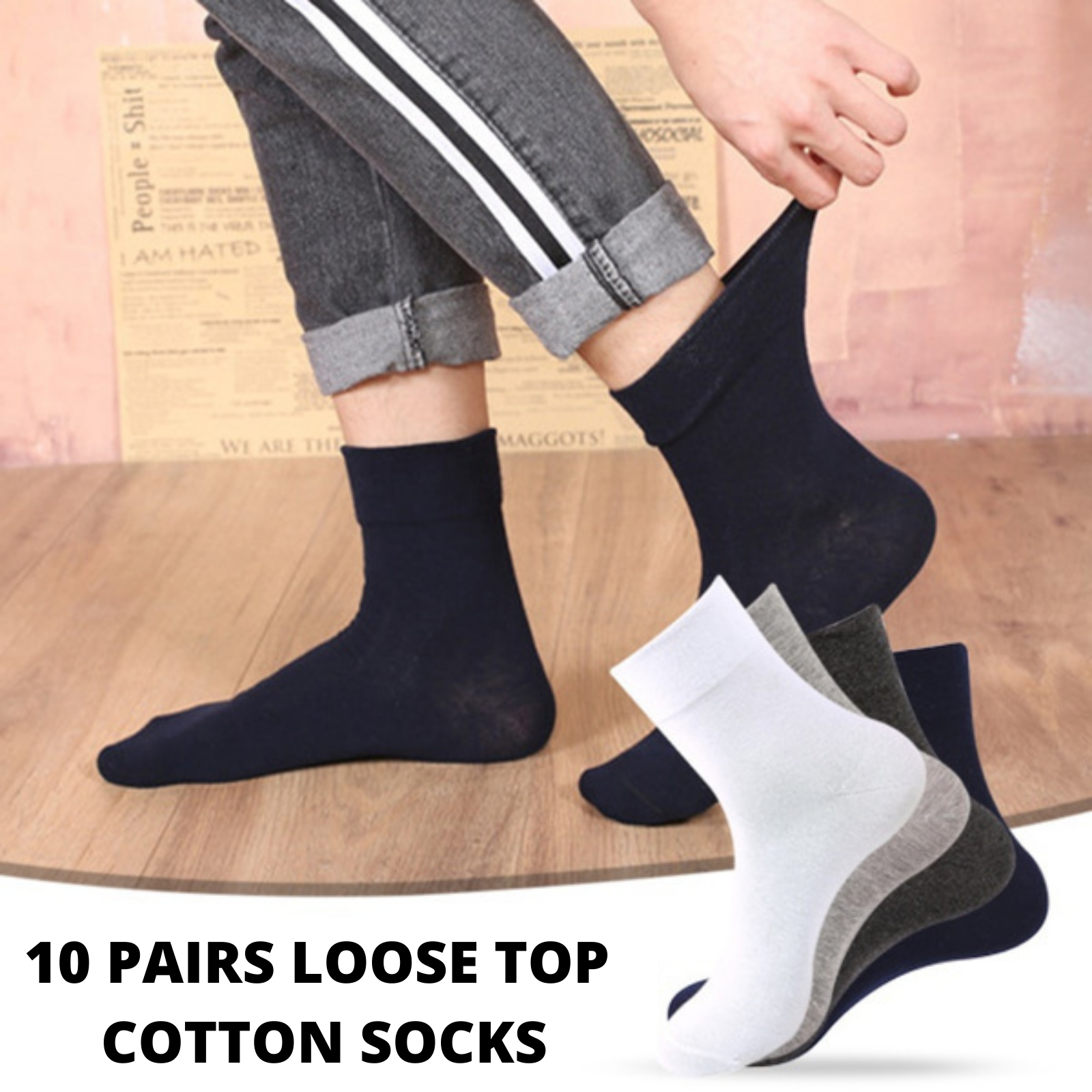 Men's Underwear & Socks: 10x Pairs COTTON Rich LOOSE TOP SOCKS Medical Circulation Diabetic Comfort BULK -  - - 11-14