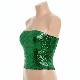 Womens SEQUIN BANDEAU CROP TOP Sparkling Sparkly Costume Tube - Green