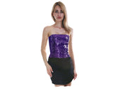 Costumes & Accessories: Womens SEQUIN BANDEAU CROP TOP Sparkling Sparkly Costume Tube - Purple