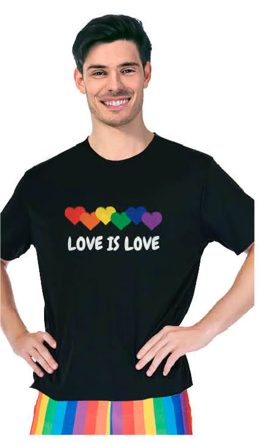 Men's Tops & T-shirts: Adult Rainbow T Shirt Top Tee Gay Pride LGBTQ Love Is Love - Black - One Size