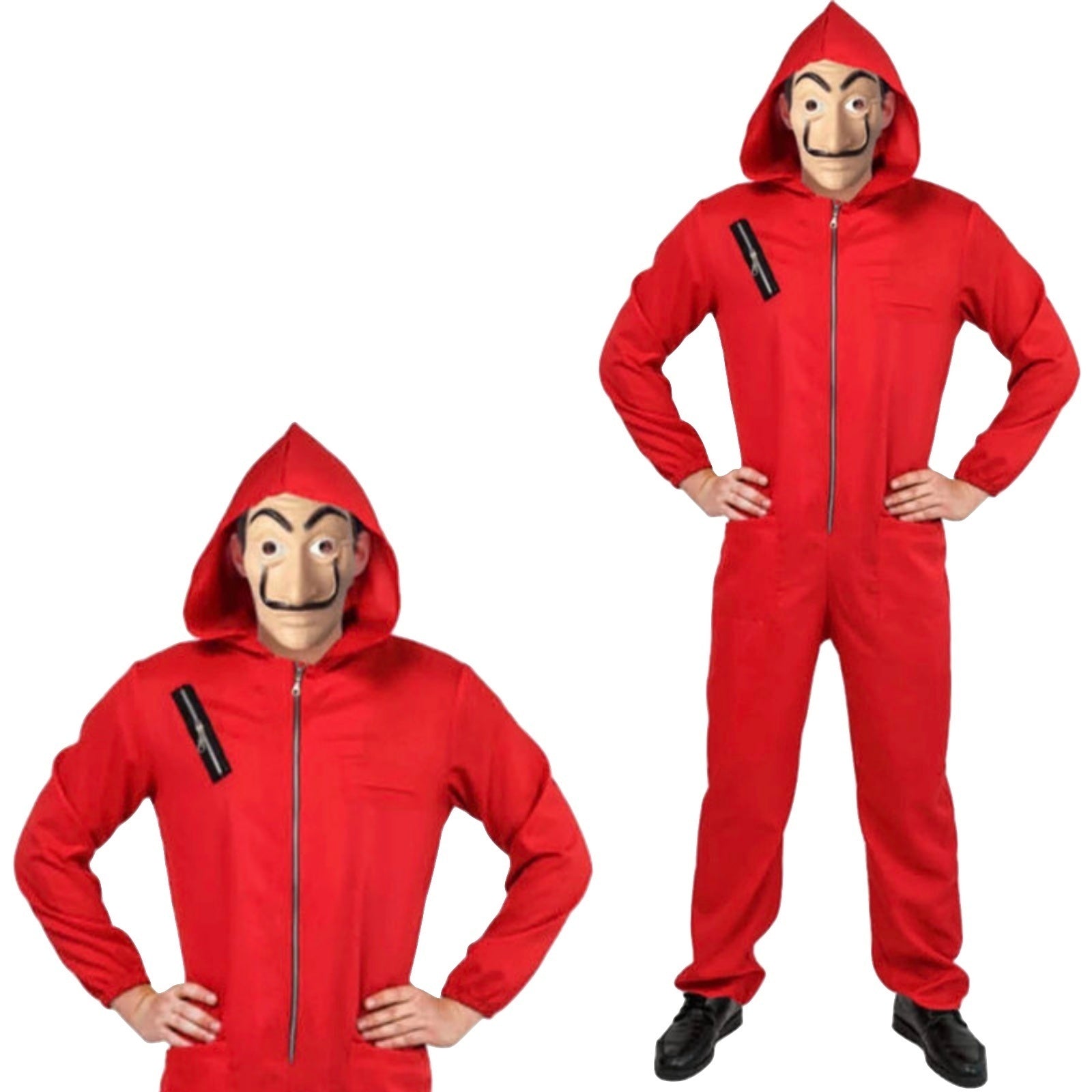 Costumes & Accessories: Salvador Dali La Casa De Papel Money Heist Red Jumpsuit Mask Costume Hoodie - L/XL (175cm - 185cm)