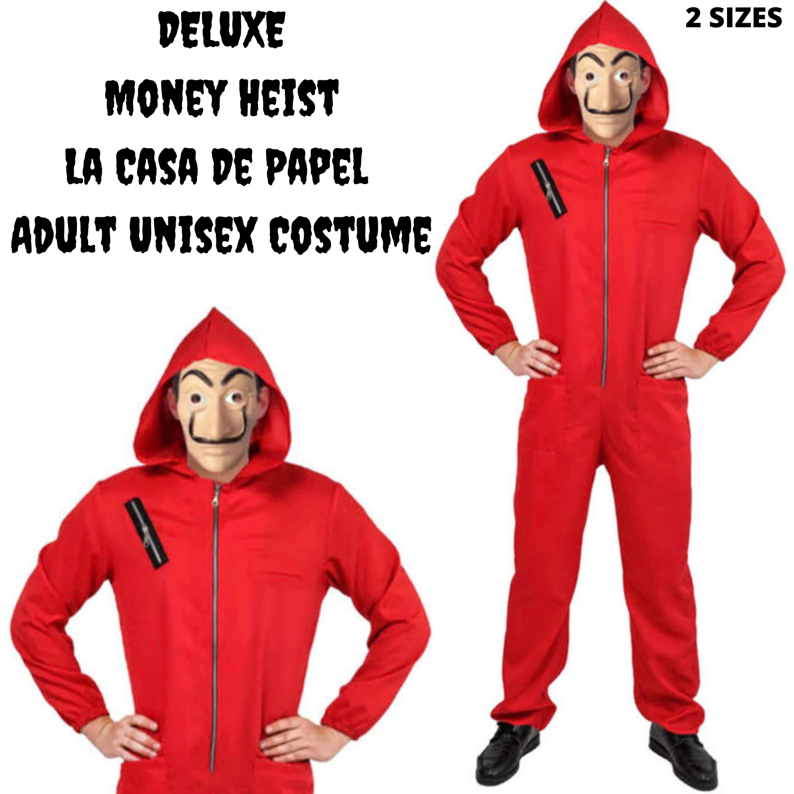 Costumes & Accessories: Salvador Dali La Casa De Papel Money Heist Red Jumpsuit Mask Costume Hoodie - L/XL (175cm - 185cm)