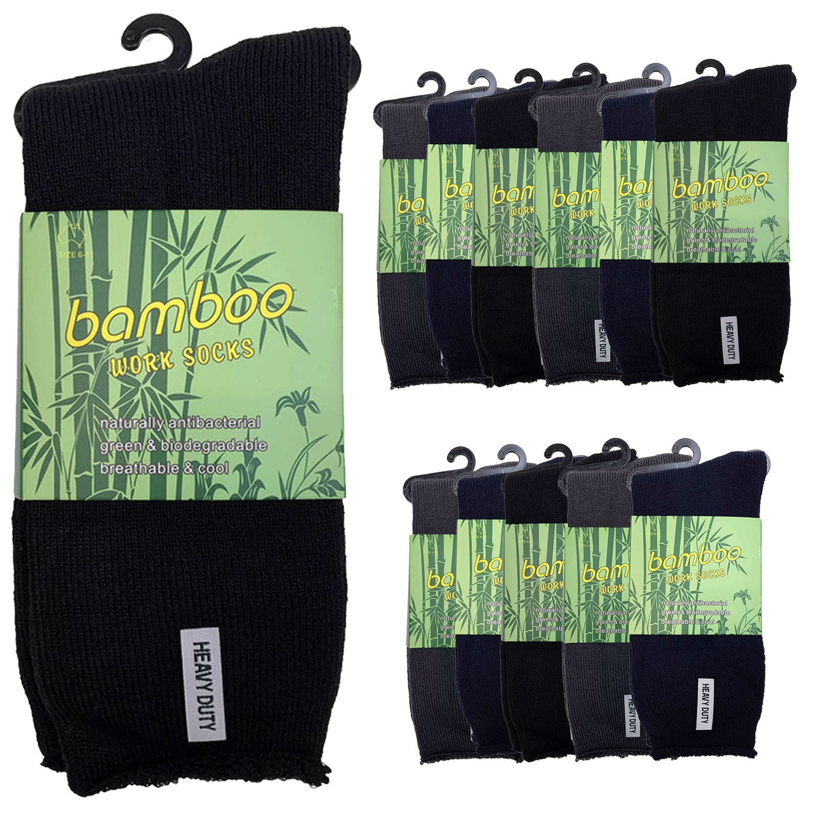 12 Pairs Bamboo Rich Mens Work Socks Thick Cushion Anti Odour - Assorted - 11-14