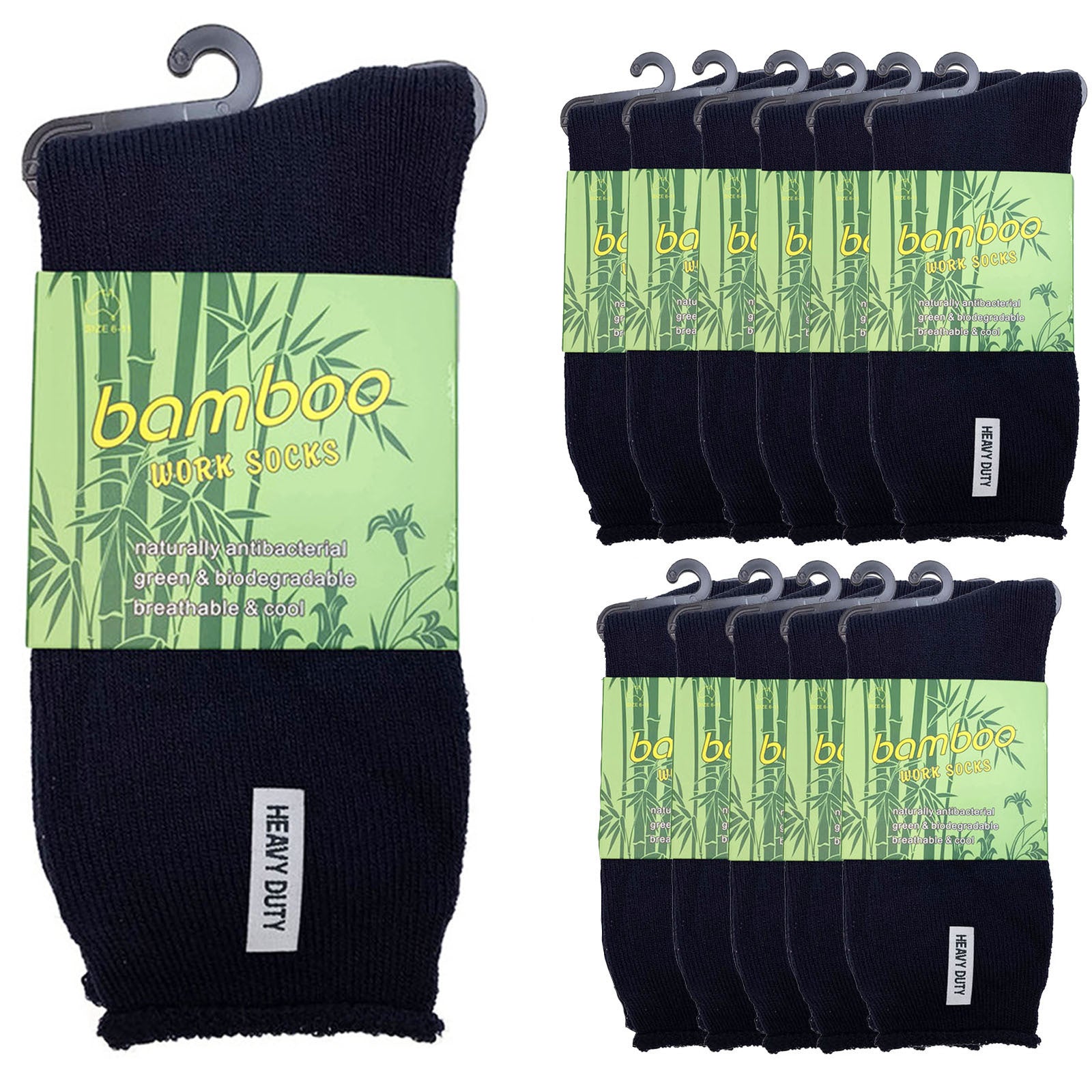 12 Pairs Bamboo Rich Mens Work Socks Thick Cushion Anti Odour - Navy Blue - 11-14
