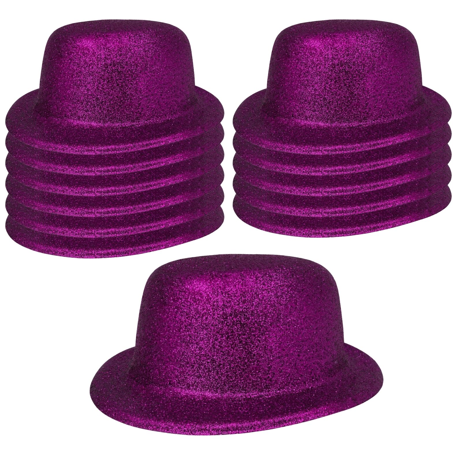 Costumes & Accessories: 12x GLITTER BOWLER HAT Fancy Party Plastic Costume Cap Fun Dress Up Sparkle BULK - Purple