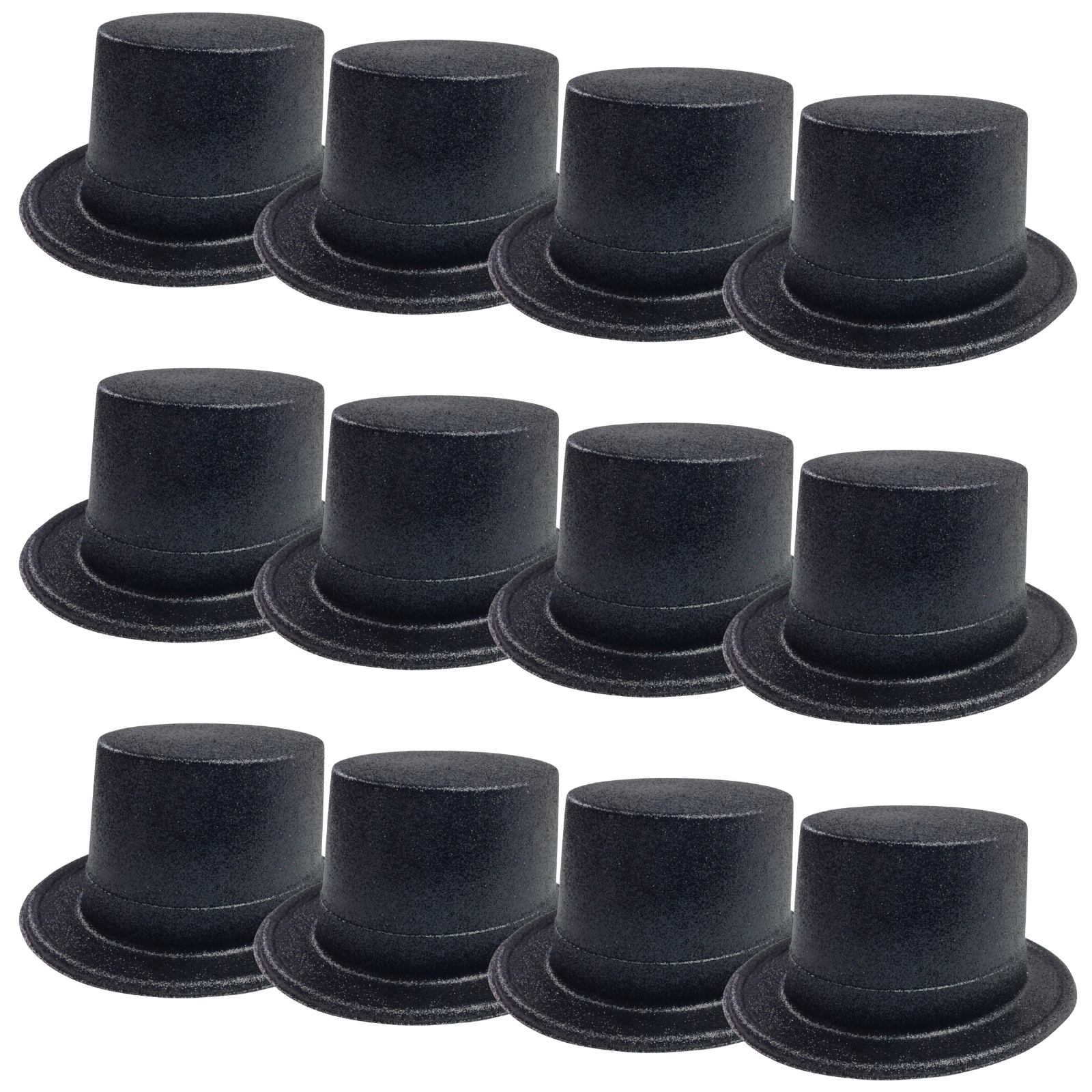 Costumes & Accessories: 12x GLITTER TOP HAT Fancy Party Plastic Costume Tall Cap Fun Dress Up BULK - Black