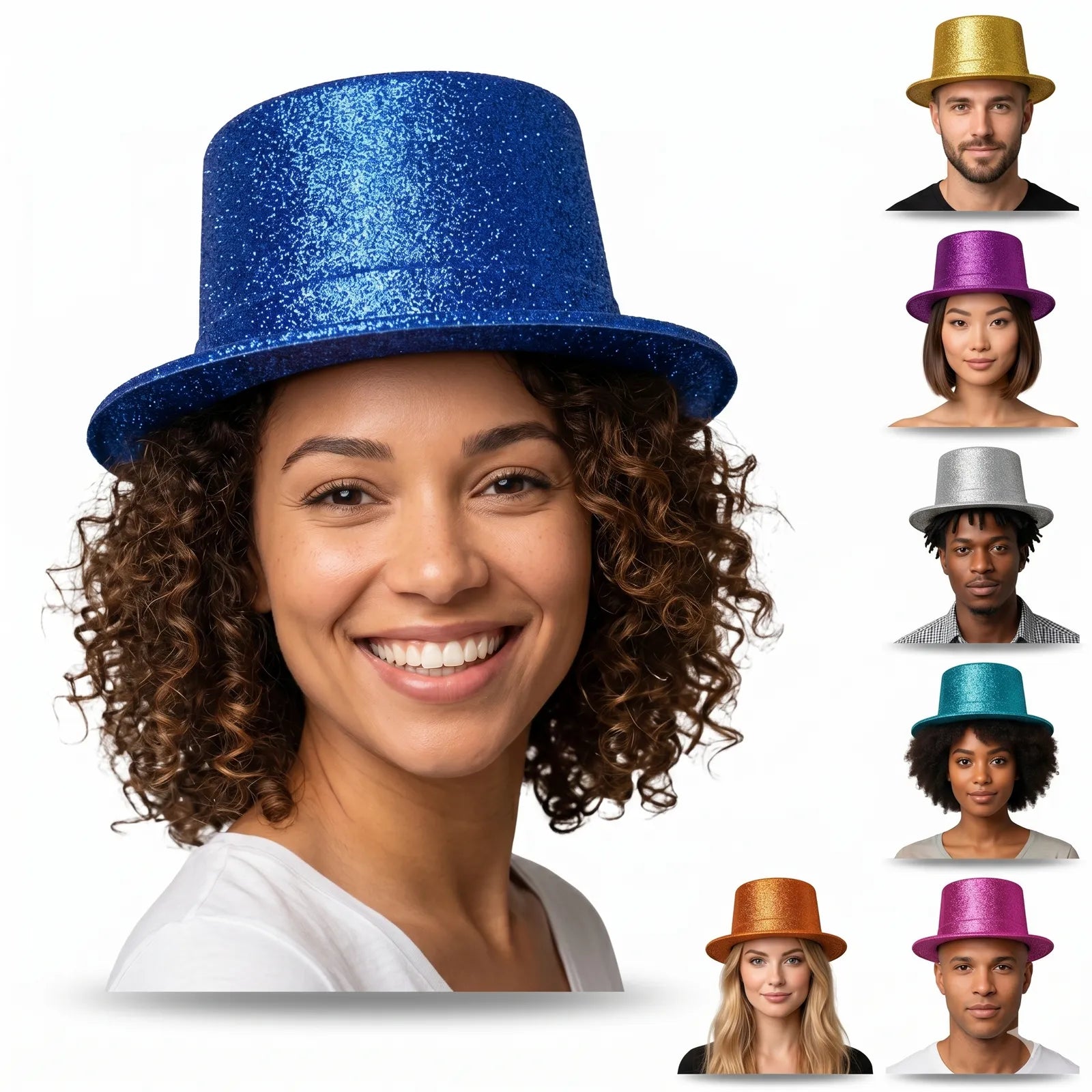 12x GLITTER TOP HAT Fancy Party Plastic Costume Tall Cap Fun Dress Up BULK - Mixed Colour Pack