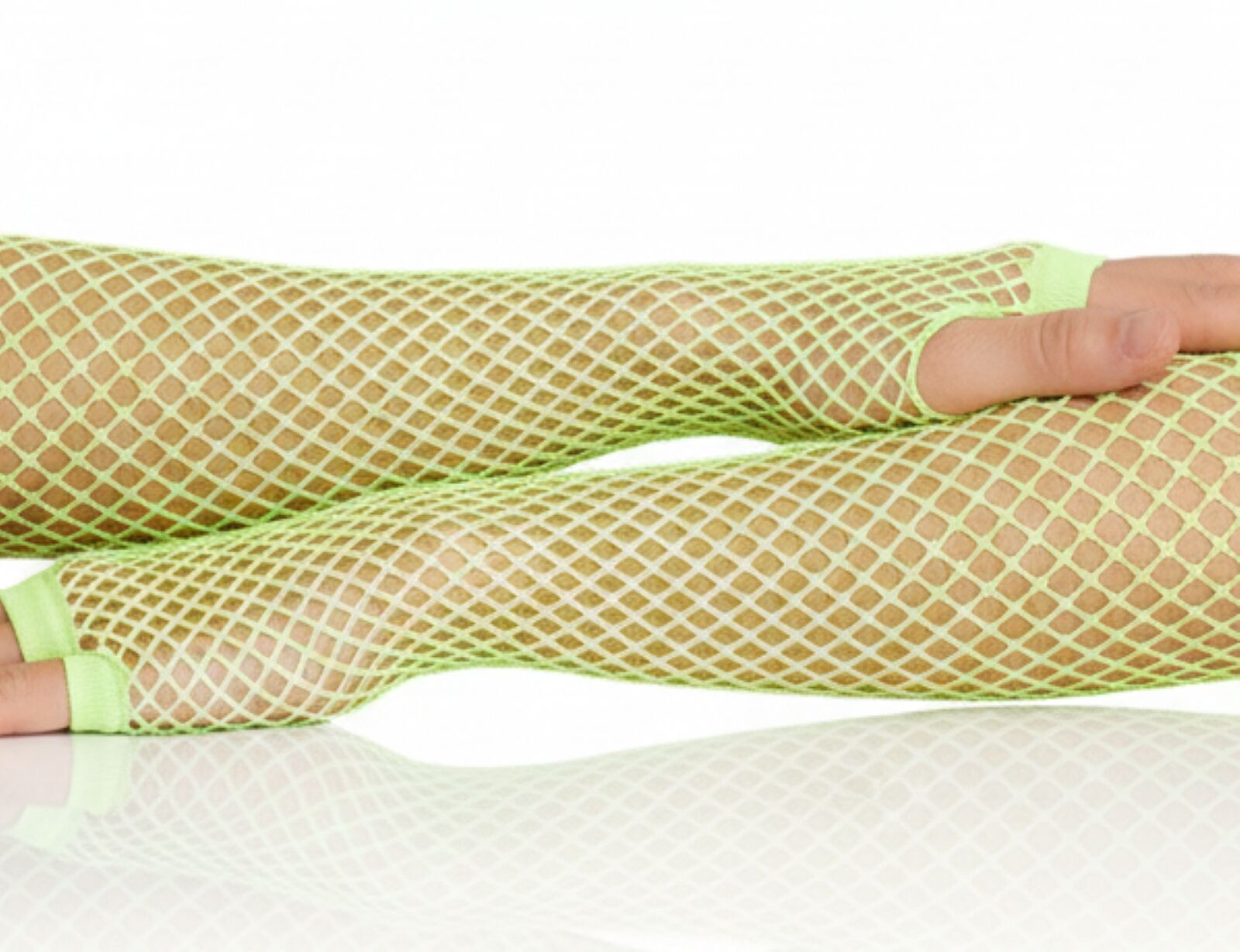 12x Long Elbow Length Fishnet Gloves Fingerless 70s 80s Womens Costume Party Bulk in Fluro Yellow