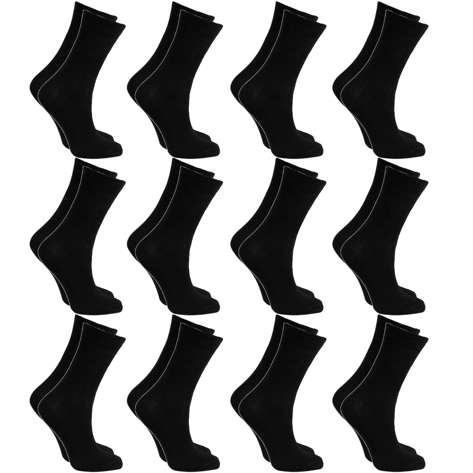 12x Pairs SCHOOL SOCKS Plain Cotton Rich Girls Boys School Uniform in Black - 13-3