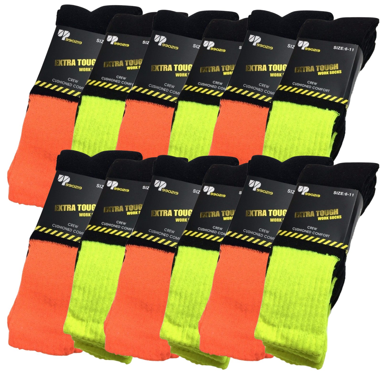 12x Pairs HI VIS SOCKS Workwear Work Safety Tradie High Visibility Fluro - Assorted Colours - 6-11