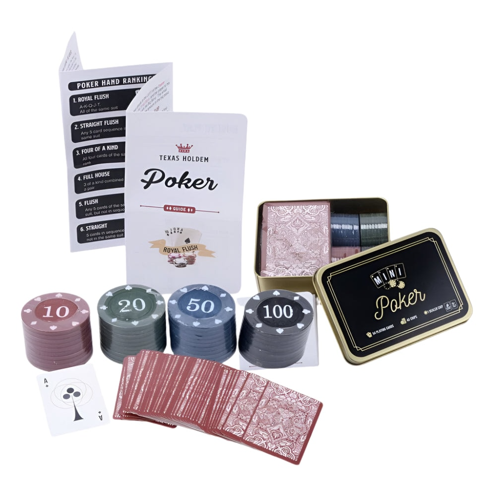 Activity Games: Mini Poker Set Ready To Play Travel Set Card Game in Gift Tin Box