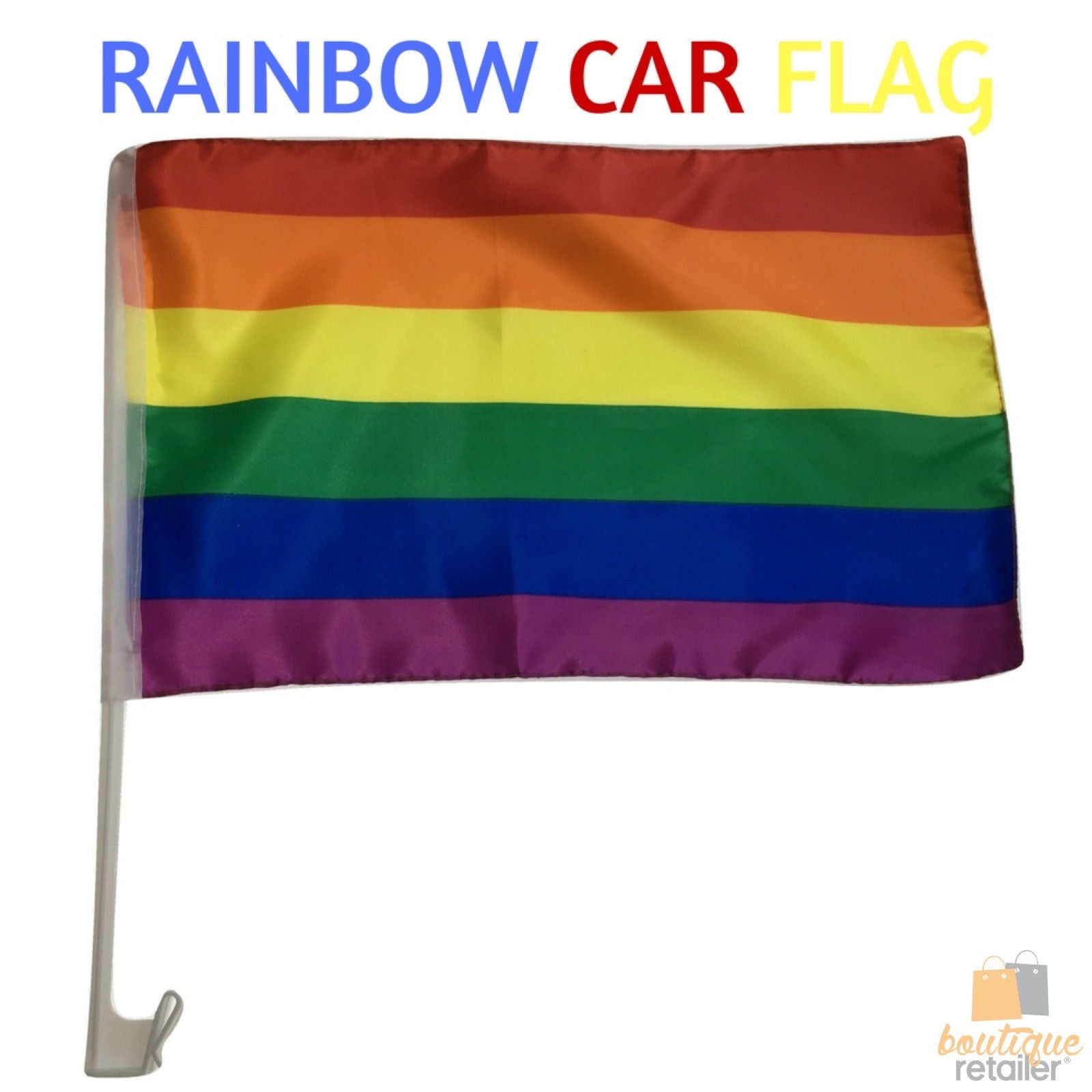 Novelty Gifts: RAINBOW CAR FLAG w Window Clip Flags Australia Day 30cm x 45cm LGBT Gay Pride