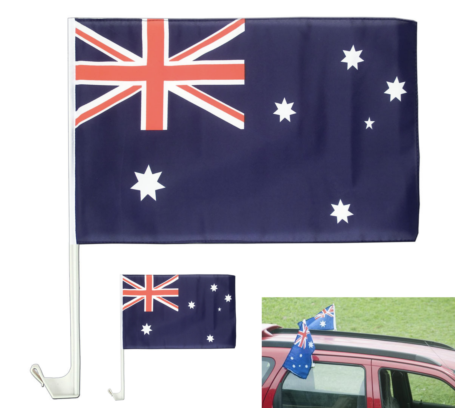 Novelty Gifts: 2x AUSTRALIA CAR FLAG with Window Clip Flags Australia Day 30cm x 45cm