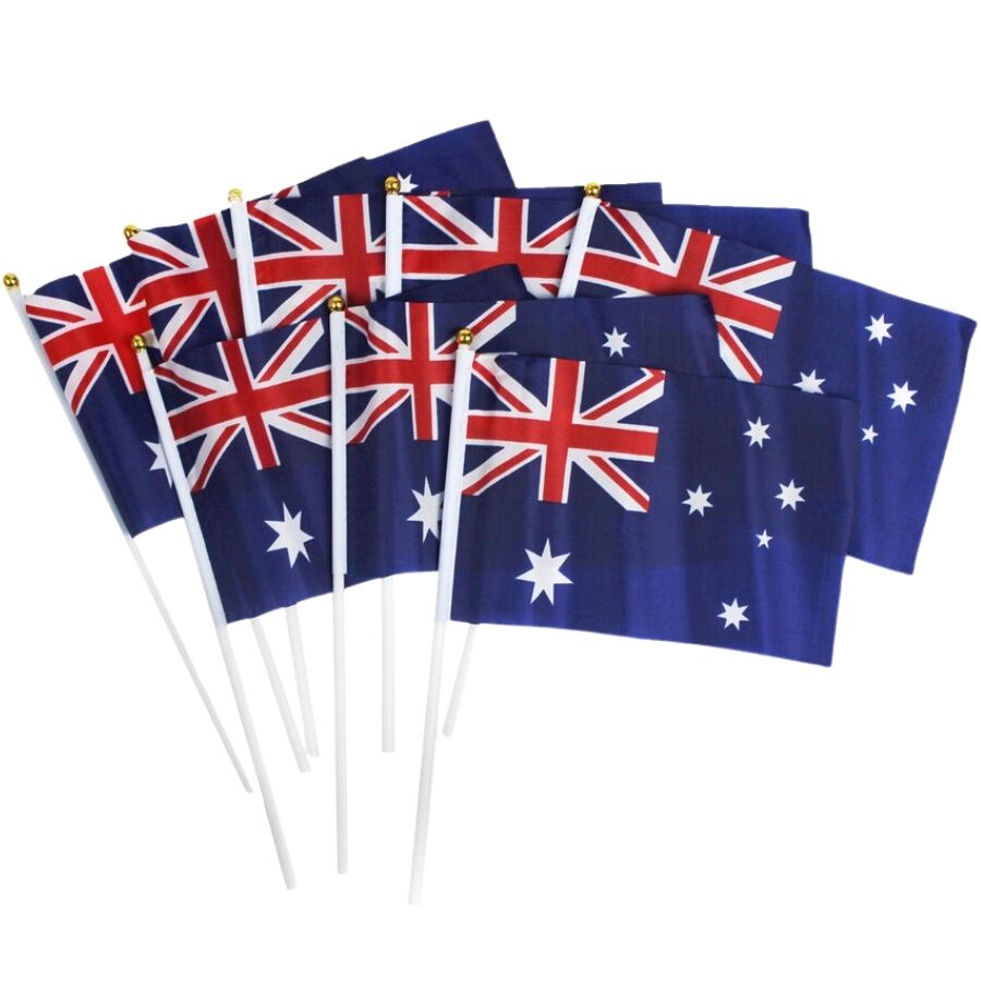 Novelty Gifts: Australian Hand Flags  Set of 8 (14cm x 21cm)  Perfect for Australia Day Celebrations