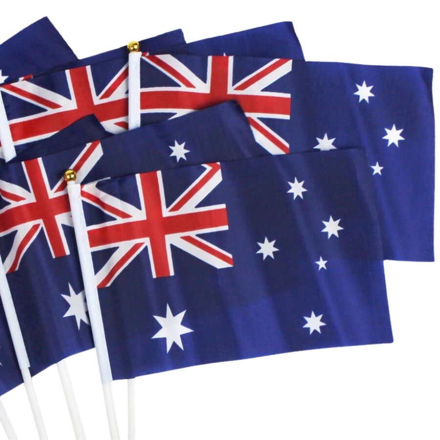 Novelty Gifts: Australian Hand Flags  Set of 8 (14cm x 21cm)  Perfect for Australia Day Celebrations
