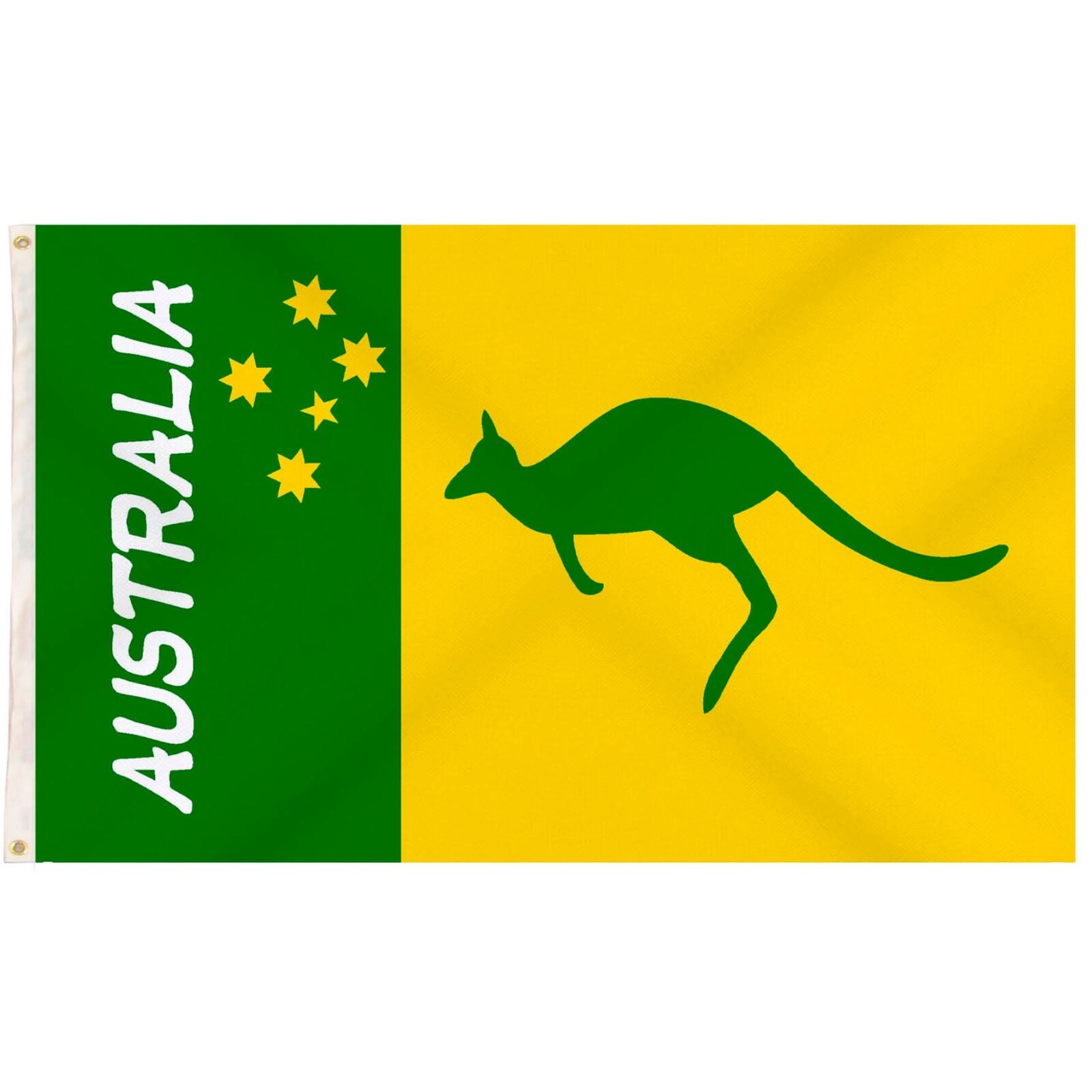 Novelty Gifts: Australian Green and Gold/Yellow Flag w/ Kangaroo  90x150cm Australia Day