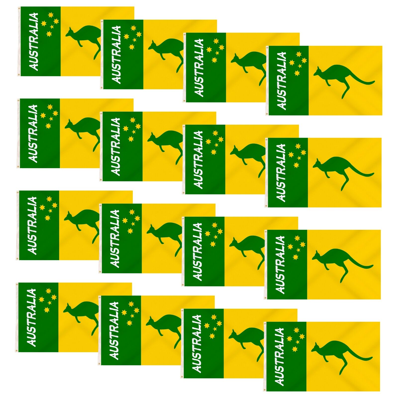 12x Australian Green and Gold/Yellow Flag w/ Kangaroo – 90x150cm Australia Day