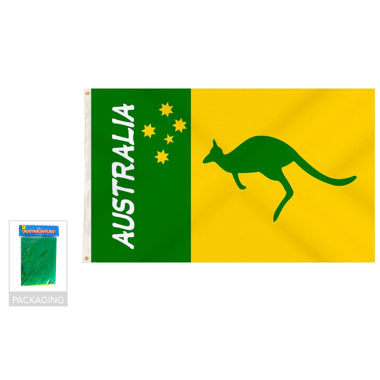 12x Australian Green and Gold/Yellow Flag w/ Kangaroo – 90x150cm Australia Day