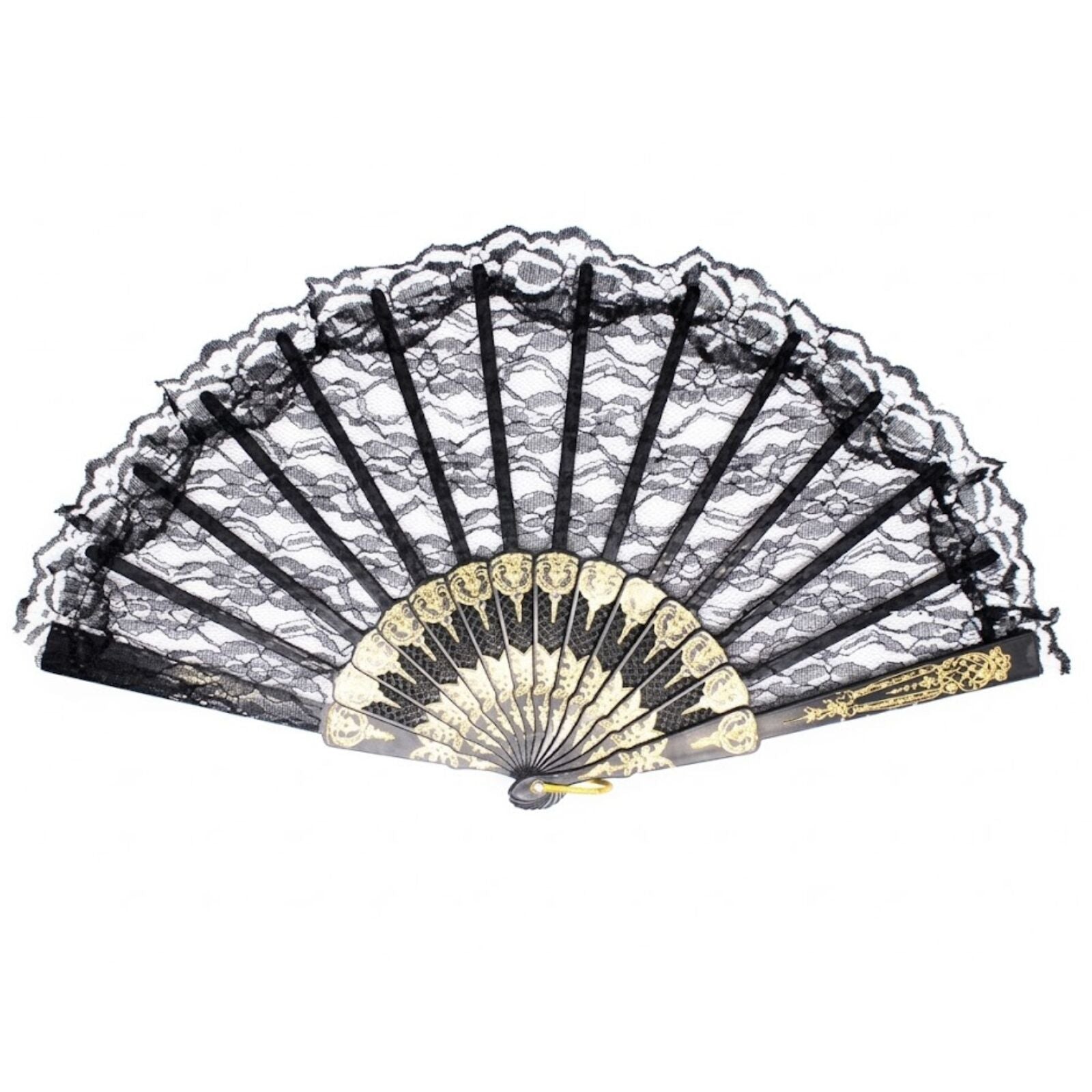 Lace Folding Hand Fan Bridal Wedding Party Spanish Costume Accessory - Black