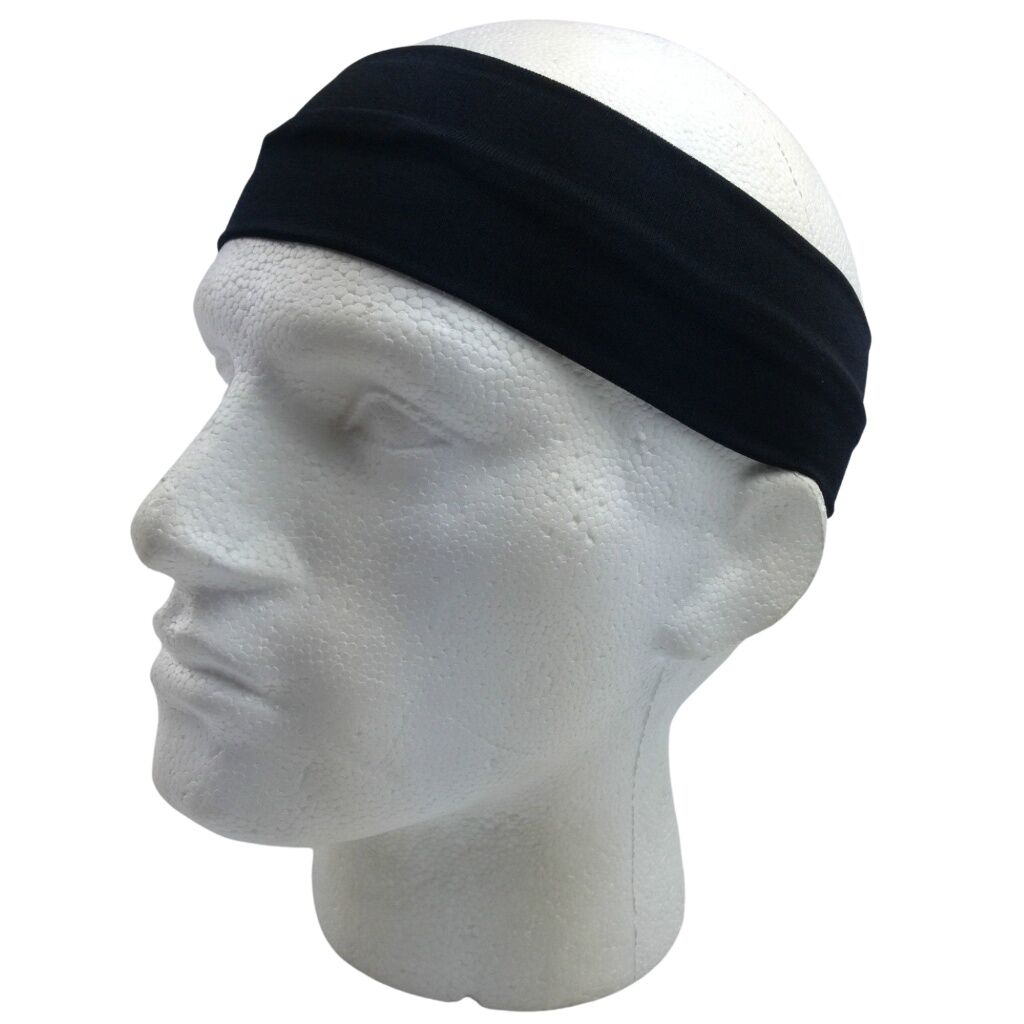PLAIN HEADBAND Elastic Stretch Sports Yoga Hair Band Unisex 8cm Wide - Black
