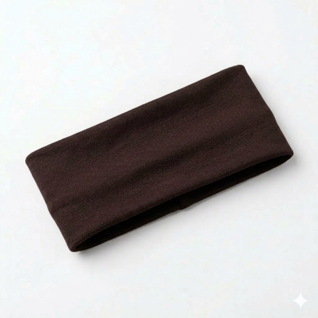 PLAIN HEADBAND Elastic Stretch Sports Yoga Hair Band Unisex 8cm Wide - Brown
