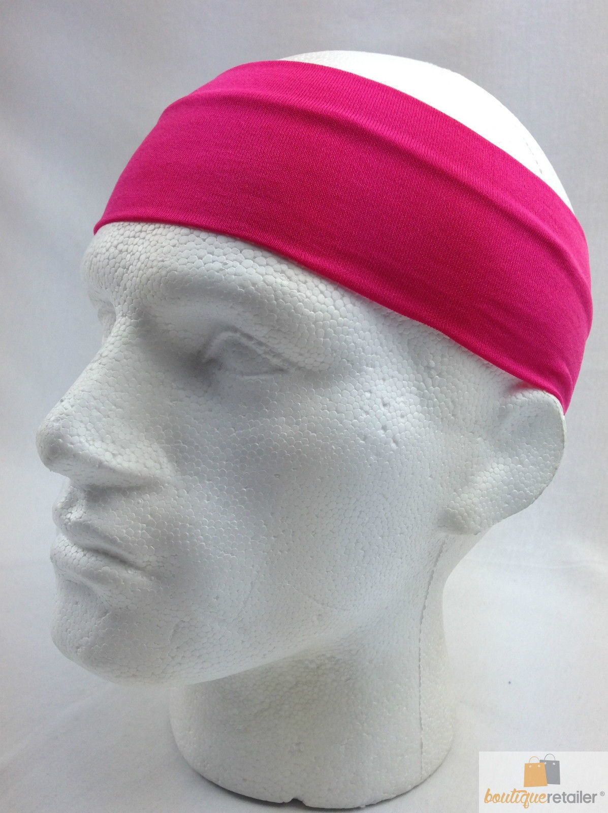 PLAIN HEADBAND Elastic Stretch Sports Yoga Hair Band Unisex 8cm - Hot Pink