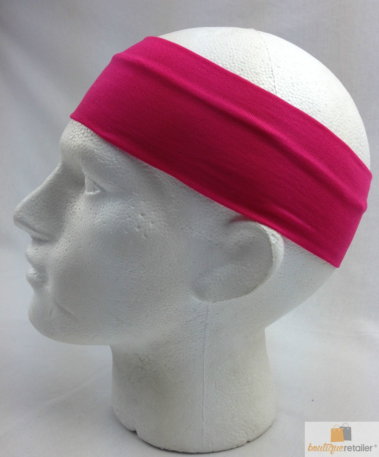PLAIN HEADBAND Elastic Stretch Sports Yoga Hair Band Unisex 8cm - Hot Pink