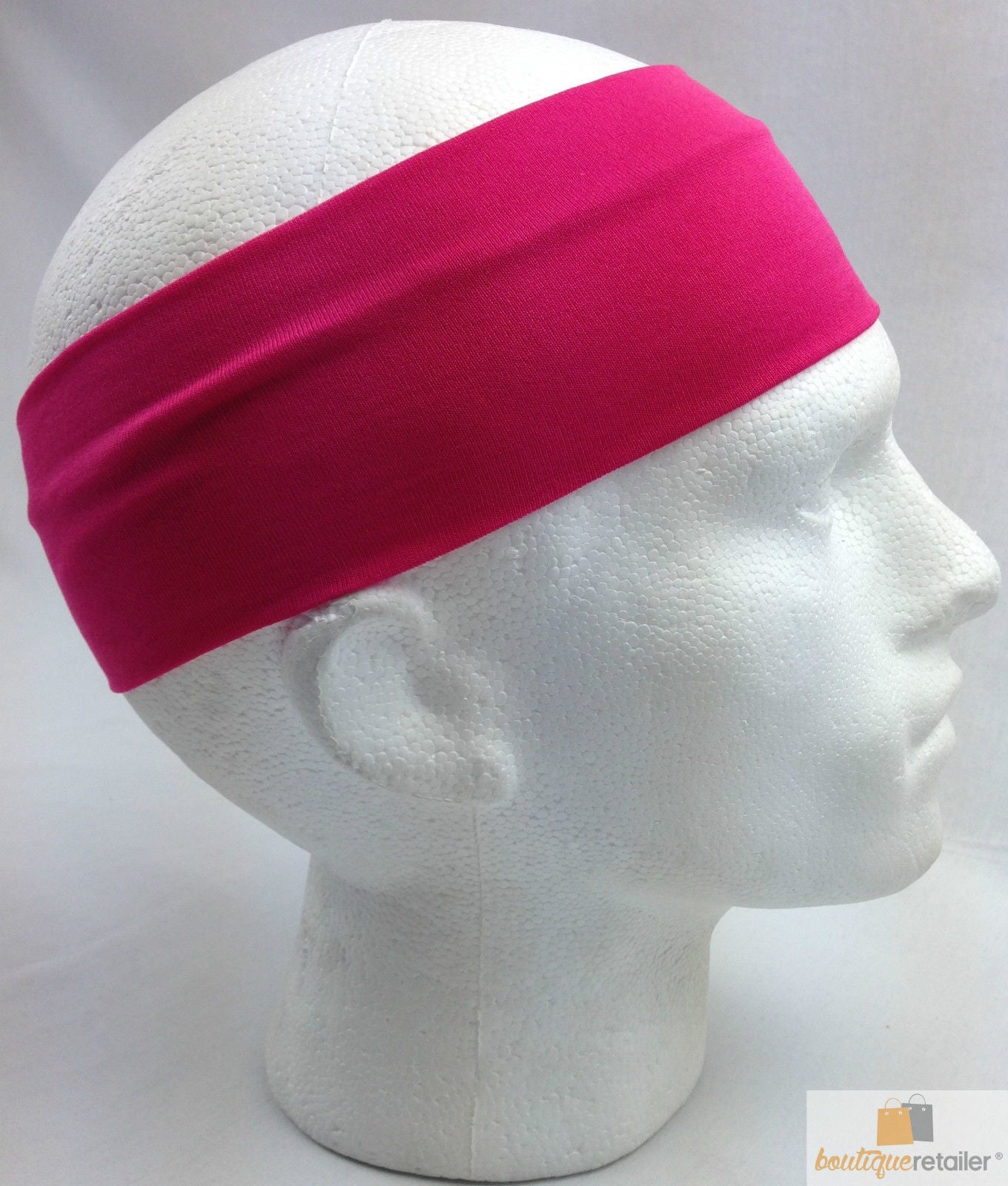 PLAIN HEADBAND Elastic Stretch Sports Yoga Hair Band Unisex 8cm - Hot Pink