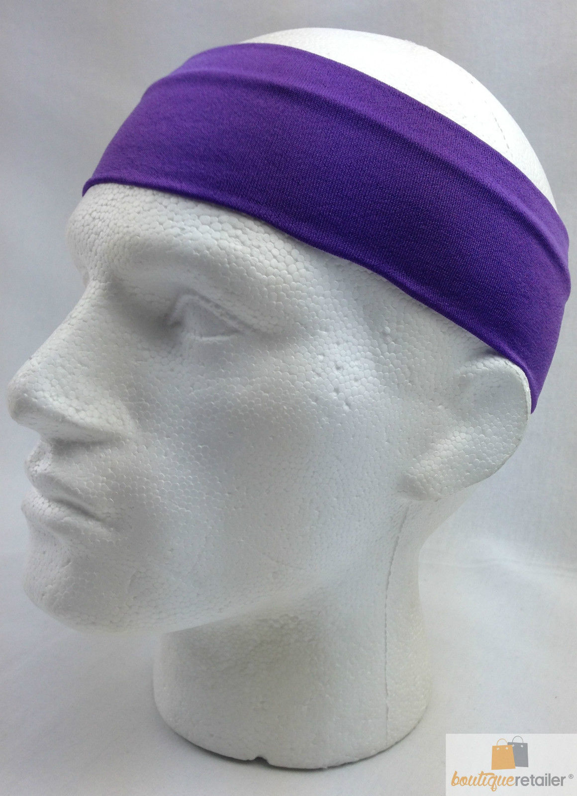 PLAIN HEADBAND Elastic Stretch Sports Yoga Hair Band Unisex 8cm Wide - Purple