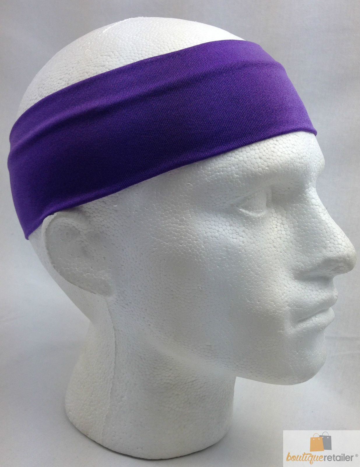 PLAIN HEADBAND Elastic Stretch Sports Yoga Hair Band Unisex 8cm Wide - Purple