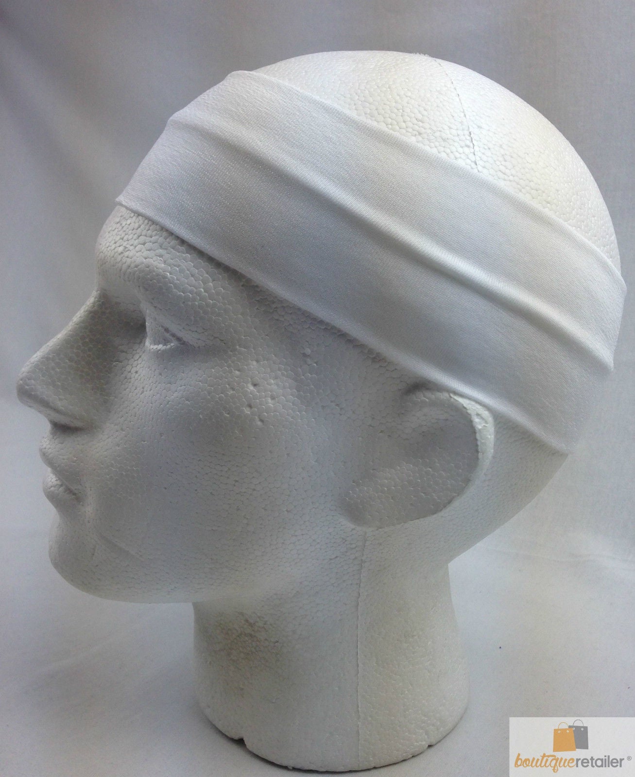 PLAIN HEADBAND Elastic Stretch Sports Yoga Hair Band Unisex 8cm Wide - White