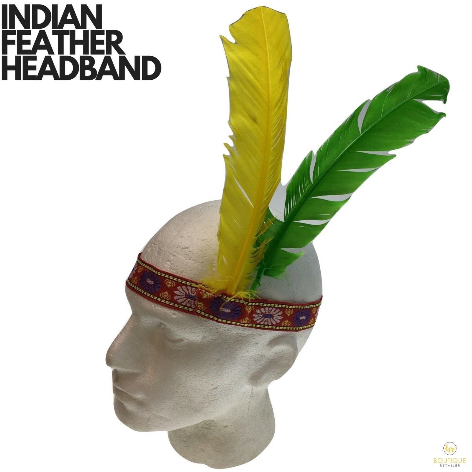 Costumes & Accessories: Native American Two Feather Headband Headdress Fancy Dress for Costume Party