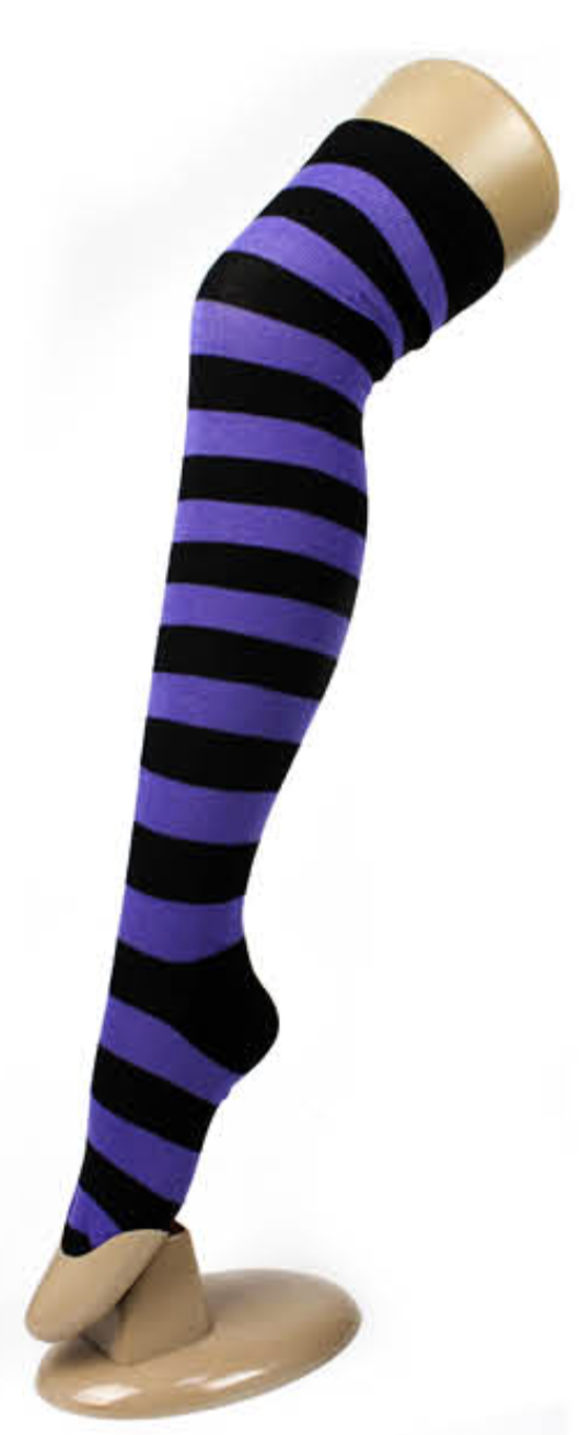 Womens Over Knee Socks Striped Thigh High Stockings Long Stretch - Black/Purple