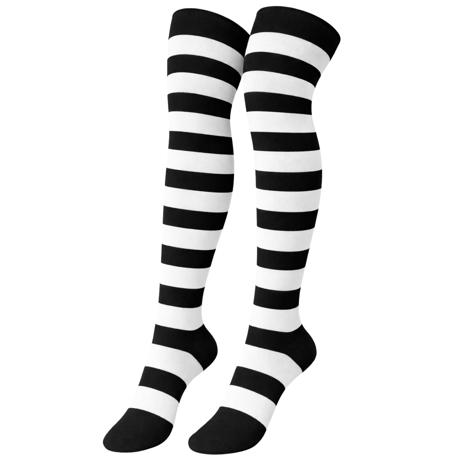 Womens Over Knee Socks Striped Thigh High Stockings Long Stretch - Black/White