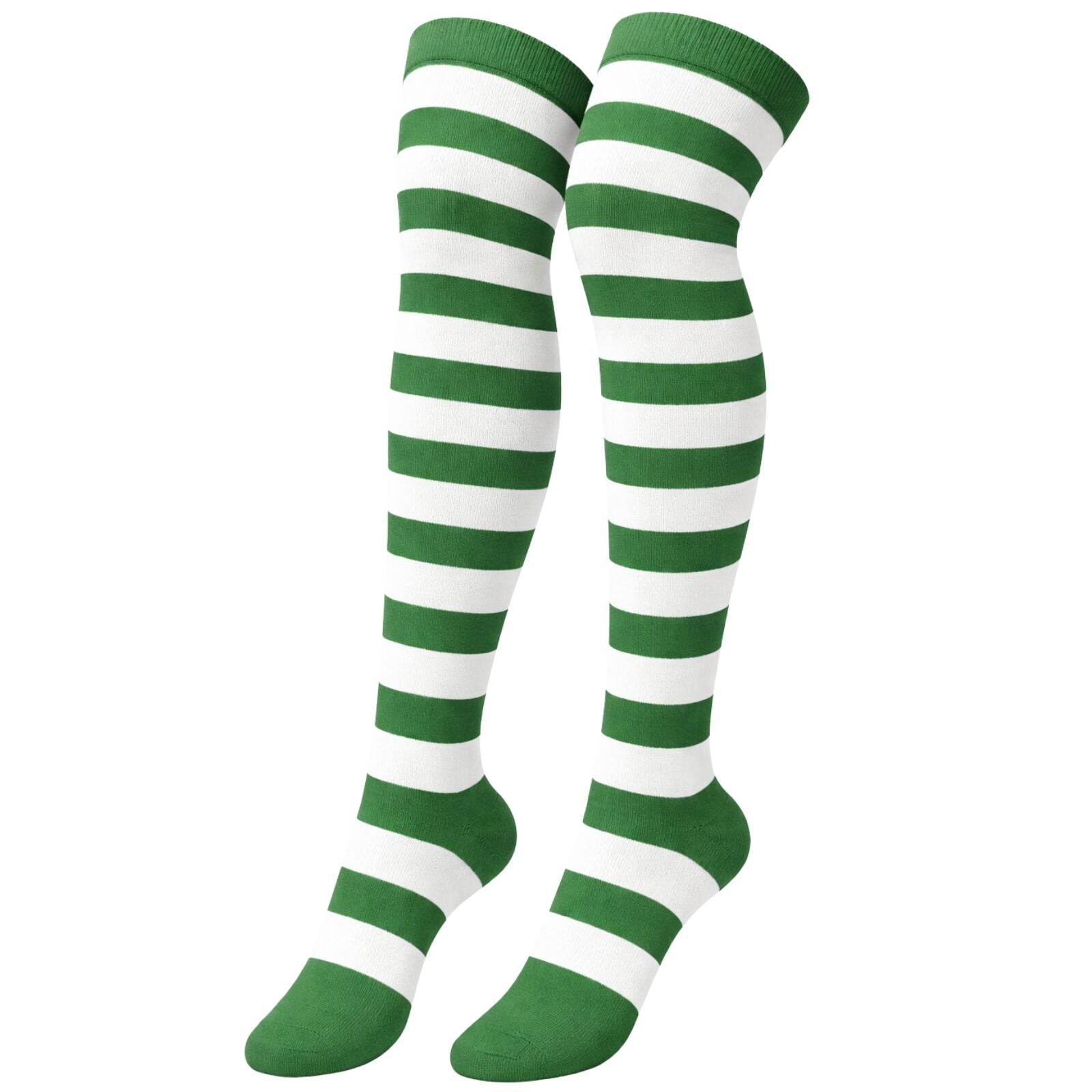 Womens Over Knee Socks Striped Thigh High Long Stockings - Dark Green/White
