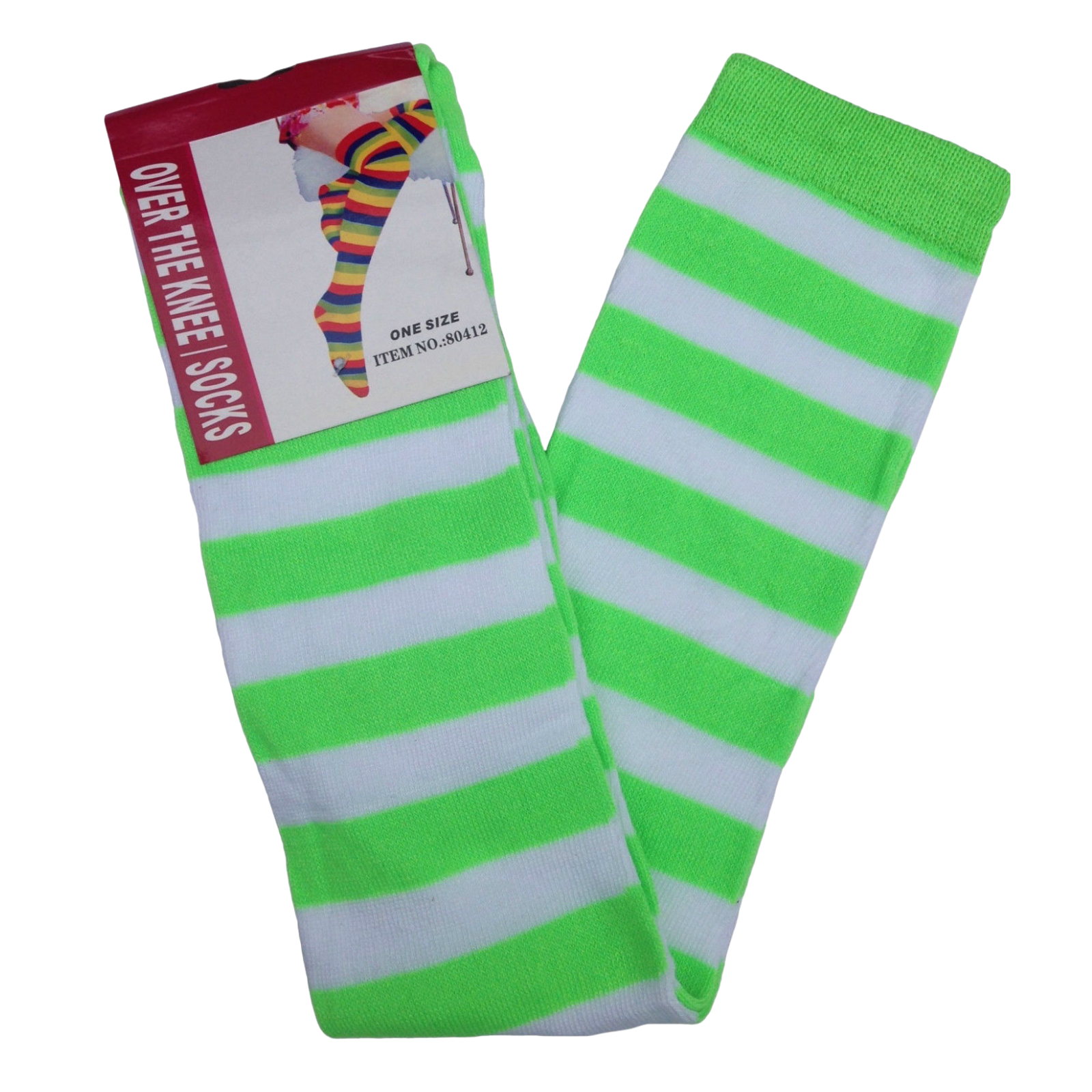 Womens Over Knee Socks Striped Thigh High Stockings Long Stretch - Green/White