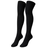 Womens Over Knee Socks Thigh High Stockings Long Stretch - Plain Black