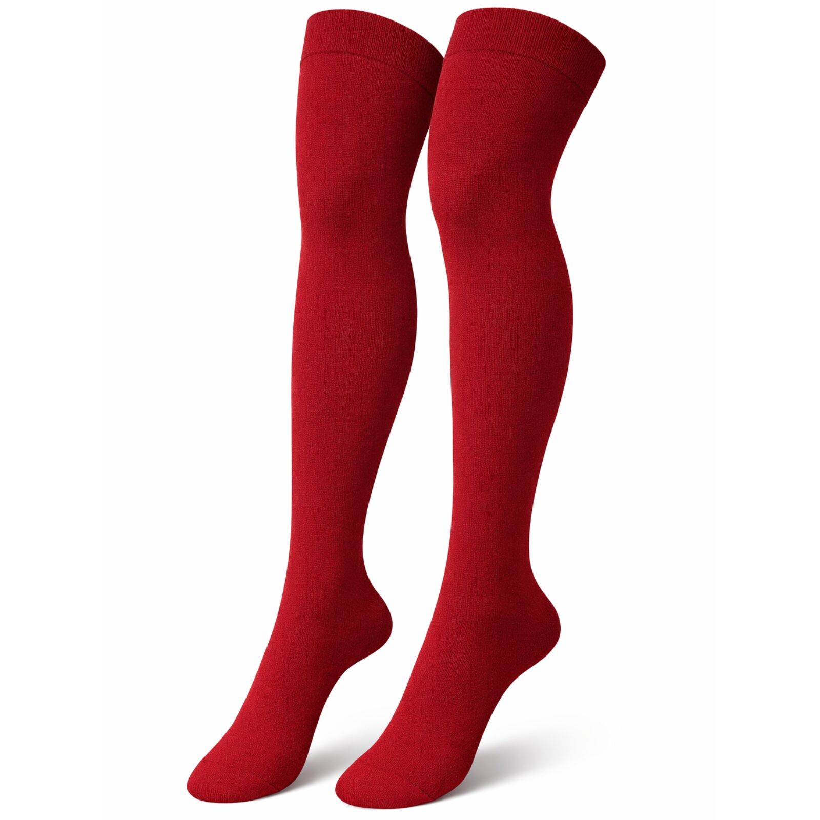 Womens Over Knee Socks Thigh High Stockings Long Stretch - Plain Red
