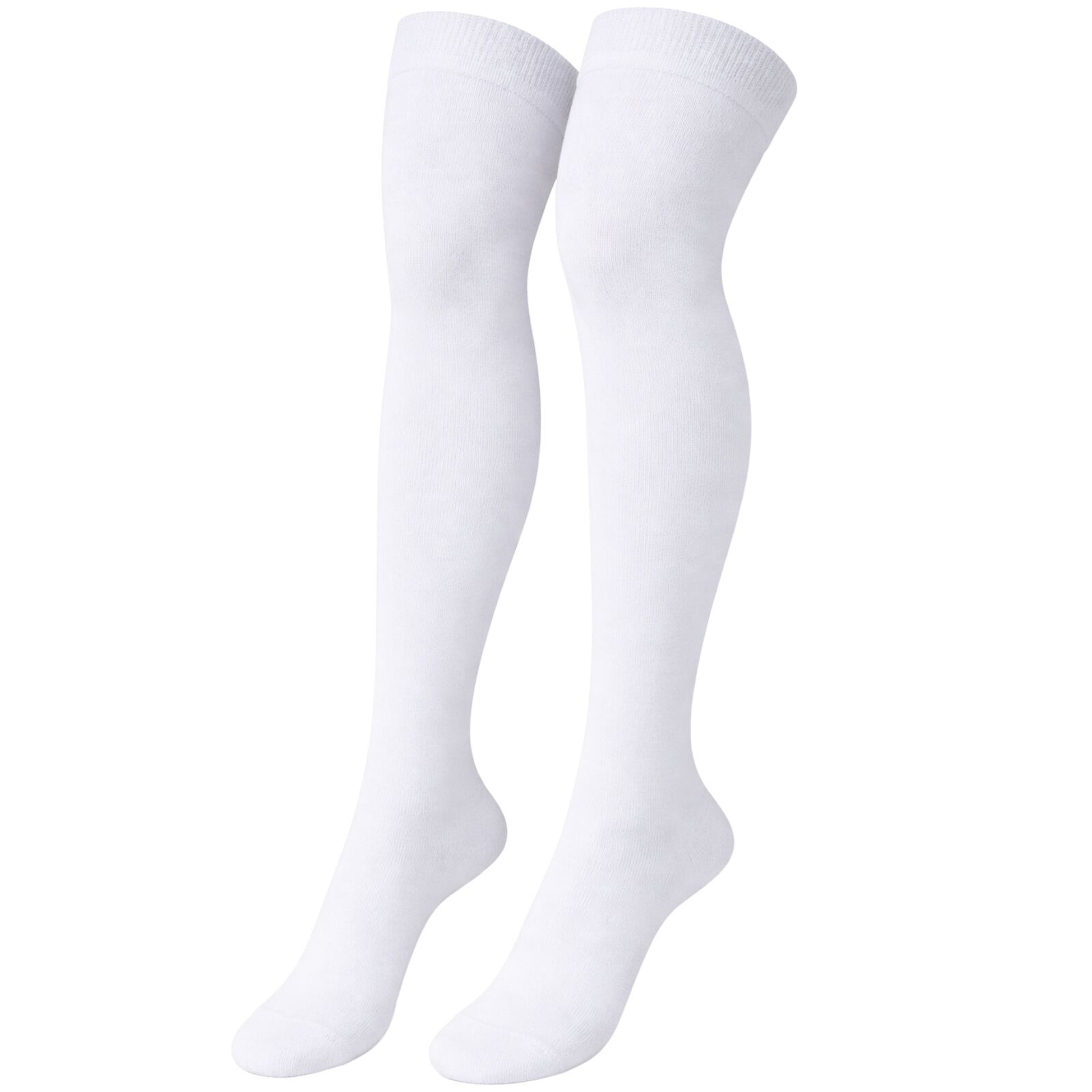 Womens Over Knee Socks Thigh High Stockings Long Stretch - Plain White