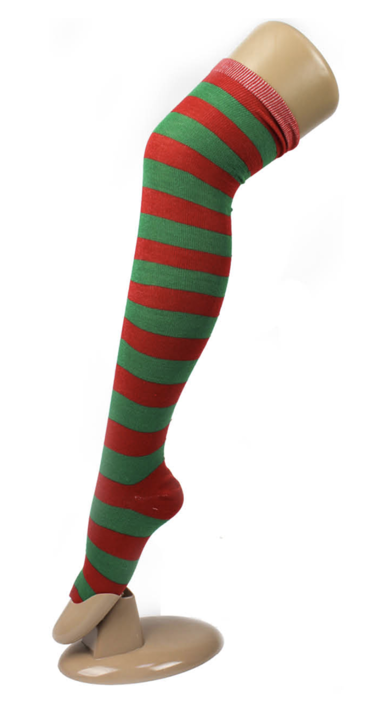 Womens Over Knee Socks Striped Thigh High Stockings Long Stretch - Red/Green